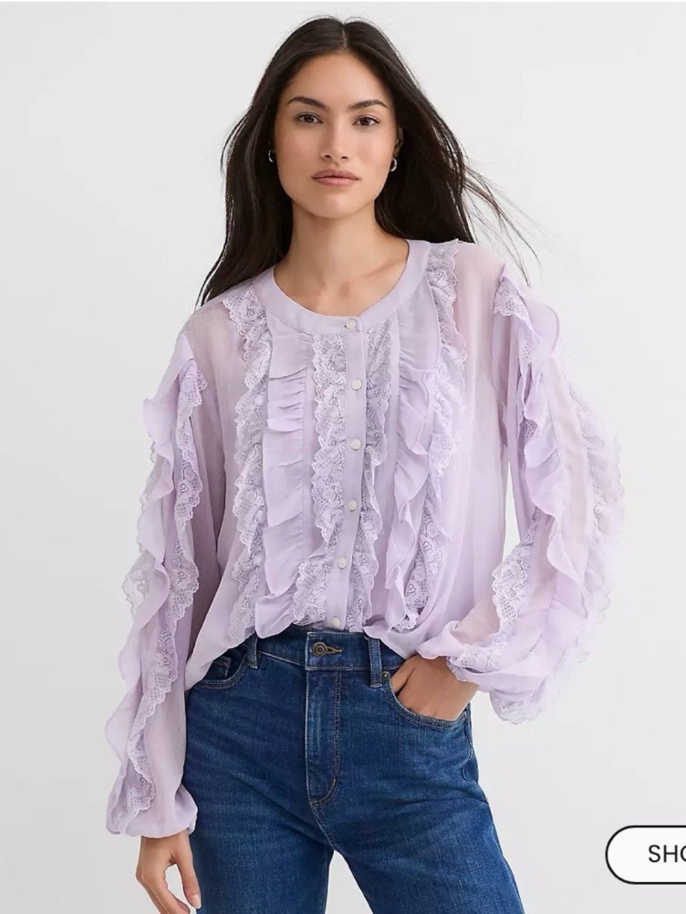 LOFT
Lace Ruffle Button-Front Blouse - Lavender - Picture 3 of 8